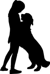 Owner is scolding the dog for bad, unwanted behavior. Girl teaches her puppy the obedience. Woman is gesturing and training pet, domestic animal. 