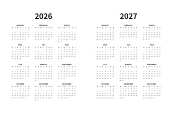 Calendar for 2026-2027 Week starts on Monday