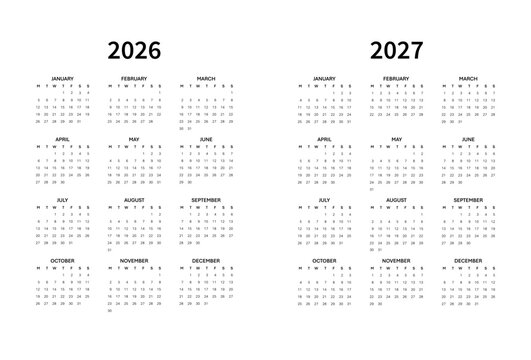 Calendar for 2026-2027 Week starts on Monday