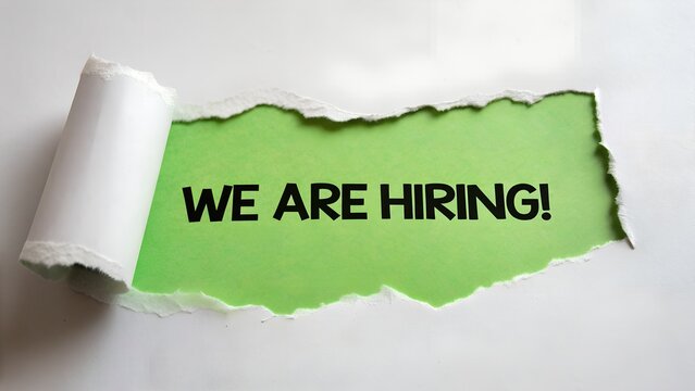 Urgent job opportunity revealed with a dramatic tear, showcasing vibrant green and a clear message: We Are Hiring, perfect for attracting top talent, building exciting teams, and growing your company
