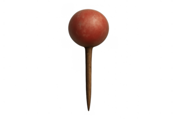 Red pushpin with a wooden stick against a transparent background, indicating a specific map location or important point