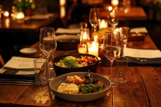Fine dining table with wine glasses