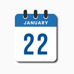 Blue minimalist January 22 calendar icon in flat vector style, perfect for planner or office design.