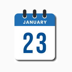 Flat vector blue calendar showing January 23, modern clean design for productivity apps.