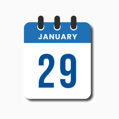 Flat blue January 29 calendar icon with clean style, perfect for planner and office UI templates.