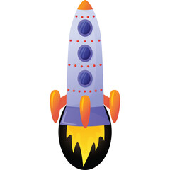 Cartoon Rocket Ship Launching With Orange Flames And Smoke Against A Transparent Background In A Stylized Space Adventure Theme