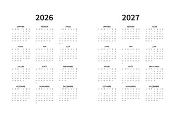 Calendrier 2026-2027 Français, French calendar for 2026-2027 Calendrier annuel 2026-2027