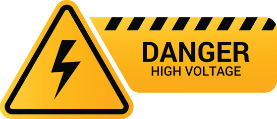 Electrical danger sign. High voltage warning with lightning symbol on yellow