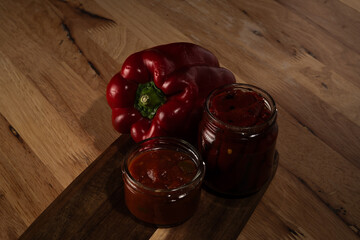 Red pepper and jarred homemade salsa preserve