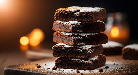 Stack of Chocolate Brownies with Cinnamon