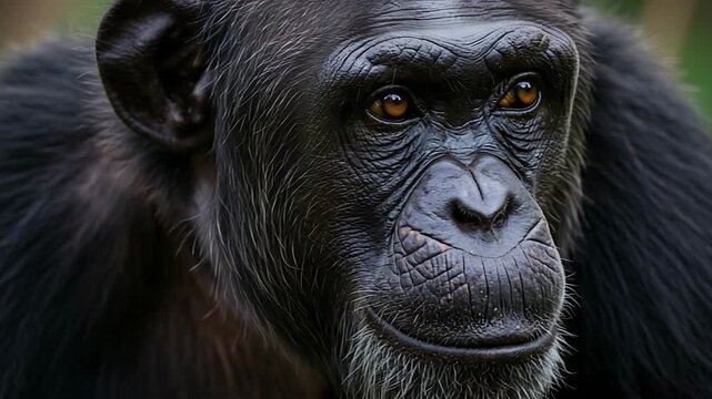 Intimate Portrait of a Captivating Chimpanzee: Observing Wildlife Up Close and Personal