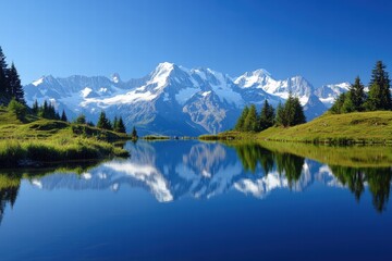 Fototapeta premium Mountain landscape with clear sky reflection