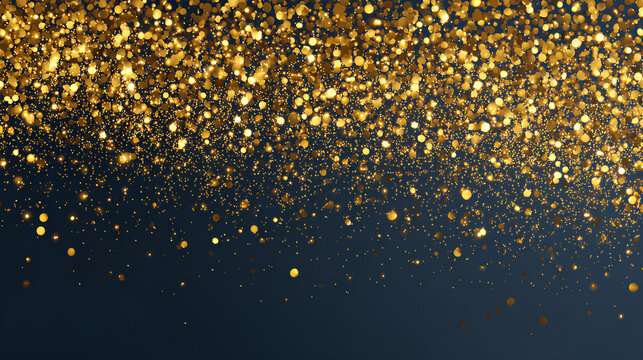 Scattering of shiny gold confetti particles, golden glitter, holiday decoration Stock Vector