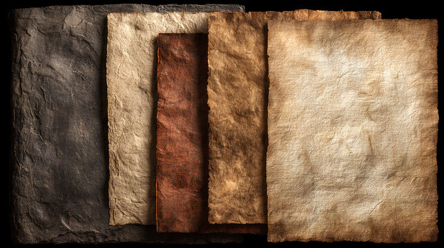 Set of aged vintage paper textures. Old parchment sheets for background or design template Stock Vector