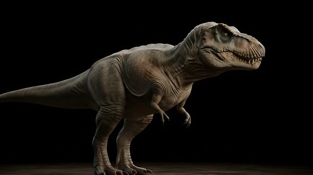 Roaring Tyrannosaurus Rex Animation Sequence Realistic Render on Dark Background