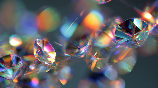 Shiny spectrum neon transparent crystal rainbow ray diamond lens sparkle light effect glass bokeh glitter beam bright background rainbow light radiant flash reflex