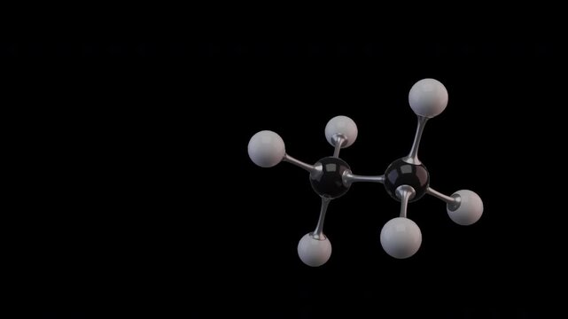 Ethane C2H6 Molecule Model with Carbon and Hydrogen Atoms on Black Background