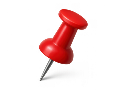 Red pushpin creating a marker, showing global location or important points, office stationery supply with transparent background - Powered by Adobe