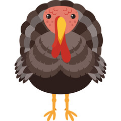 Cartoon Turkey Illustration With Brown Feathers Red Wattle And Yellow Beak Standing On Two Orange Legs Transparent Background