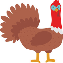 Cartoon Turkey With Red Neck Blue Glasses And Fluffy Tail On White Background
