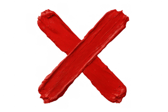 Red cross mark indicating rejection, error, wrong choice, or cancellation on transparent alpha background
