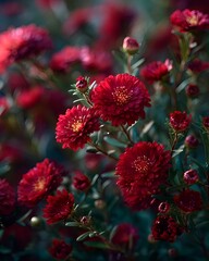 Beautiful floral photography of blooming asters emphasizing petal layers vibrant colors and golden centers