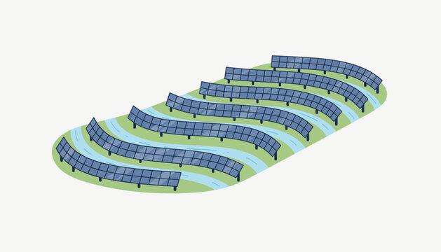 Solar panels positioned on a slope demonstrating contour installation that allows optimal sunlight capture and drainage.
