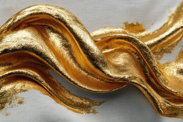 Golden ribbon flowing across white fabric