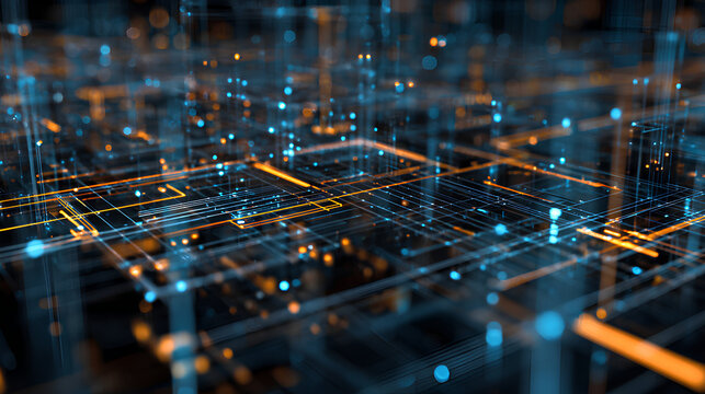 Technology background abstract science big data analysing neural network artificial intelligence futuristic electronic circuit board 3d rendering. Stock Illustration