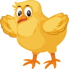 Cartoon Yellow Chick with Wide Eyes and Orange Beak and Feet Standing on Transparent Background with Open Wings
