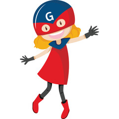 Cartoon Woman Superhero Character Full Body In Red Blue Suit And Mask Smiling And Posing With Transparent Background