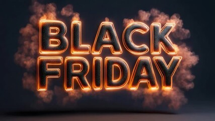 Black friday text with golden glow and smoke on dark background, promoting sales