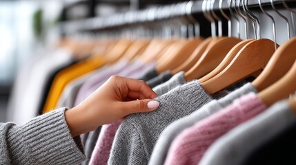 Exploring a variety of cozy sweaters in a clothing store during the fall season