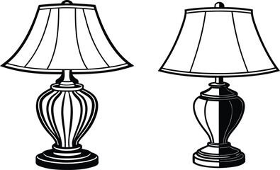 Two vintage desk lamp silhouettes isolated on white background