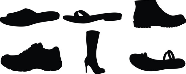 Collection of shoe silhouettes isolated on white background