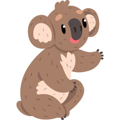 Charming Brown Koala With Pink Tongue Sitting And Waving Digitally Rendered Isolated On White Background