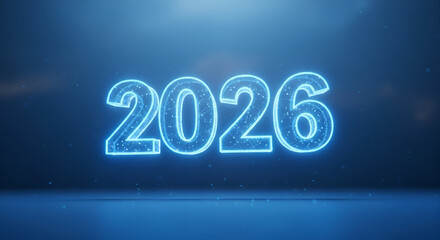 2026 glowing digital text - futuristic new year concept and technology background