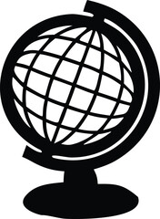 Black silhouette of a globe on a stand isolated on white background