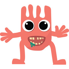 Cartoonish pink monster with big eyes and wide grin dripping green goo stands on transparent background