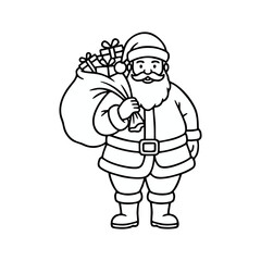 vector illustration of santa claus with a bag of gifts, line icon christmas design concept