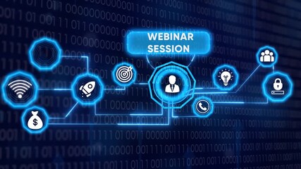 Webinar session concept presentation with interconnected business icons - Powered by Adobe