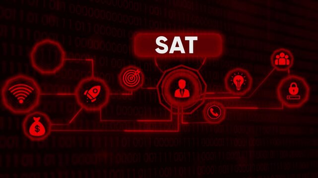 Sat concept digital binary code dark red background