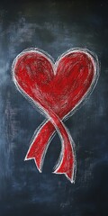 Chalkboard drawing heart  ribbon Love and support