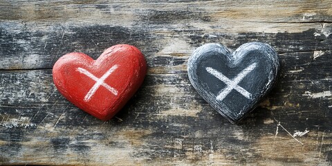 Chalkboard hearts and X Love, choice, decision