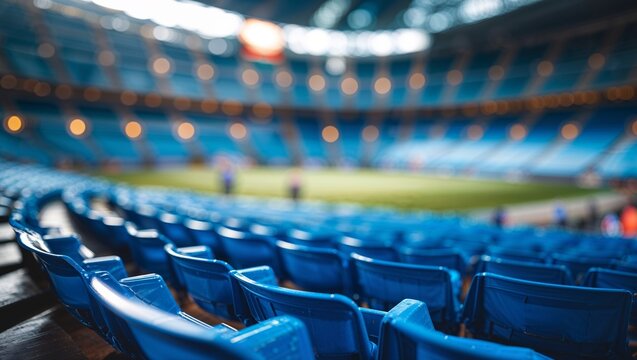Empty stadium seating with a blurred background during a sporting event