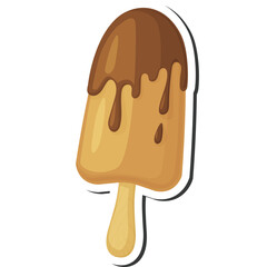 Chocolate Dipped Ice Cream Bar With Wooden Stick And Melting Drips On Transparent Background
