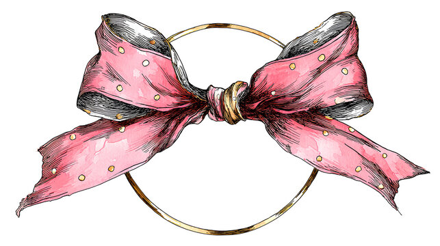 Wedding ribbon frame, doodle watercolor bow border set, vector hand drawn holiday invitation design. Coquettish girly wavy line print, birthday greeting minimalist cute decor. Elegant ribbon frame - Powered by Adobe