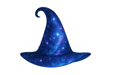 Wizard or witch hat designed with a cosmic galaxy texture, embodying magic, fantasy, and the celestial universe