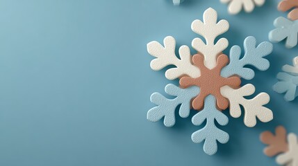 Pastel Snowflake Arrangement on Blue Background for Winter Season Design