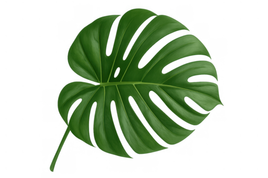Monstera deliciosa leaf vector graphic presenting a tropical botanical plant element with segmented structure and vibrant green color